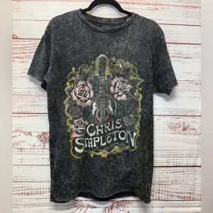 Chris Stapleton Black Acid Wash Rose Horse Tee